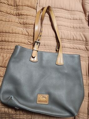 Dooney & Bourke Gray Leather Tote with Tan Straps
